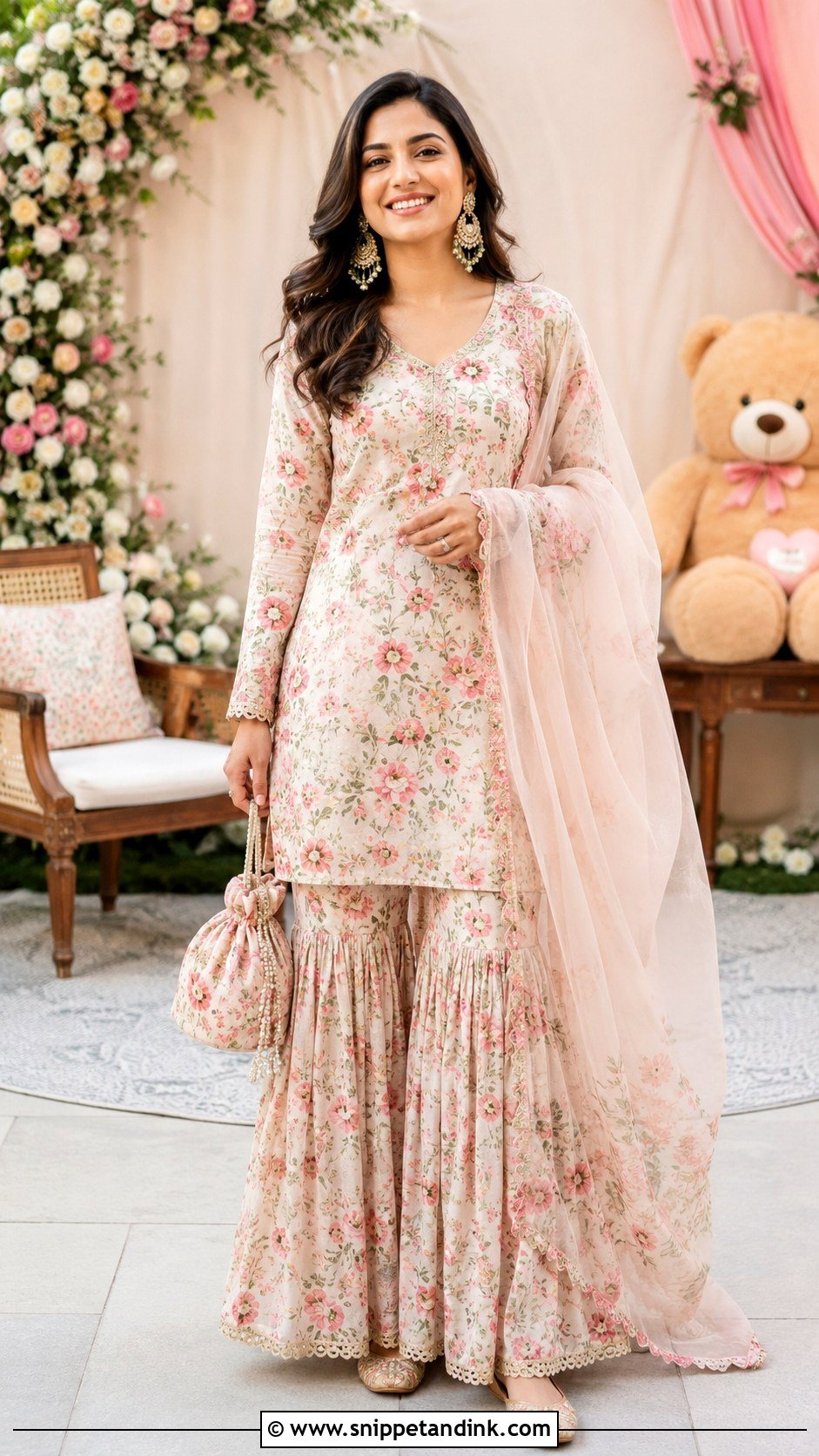 Floral Sharara Set Godh Bharai Outfit - Snippet and Ink - 25 Godh Bharai Outfit Ideas