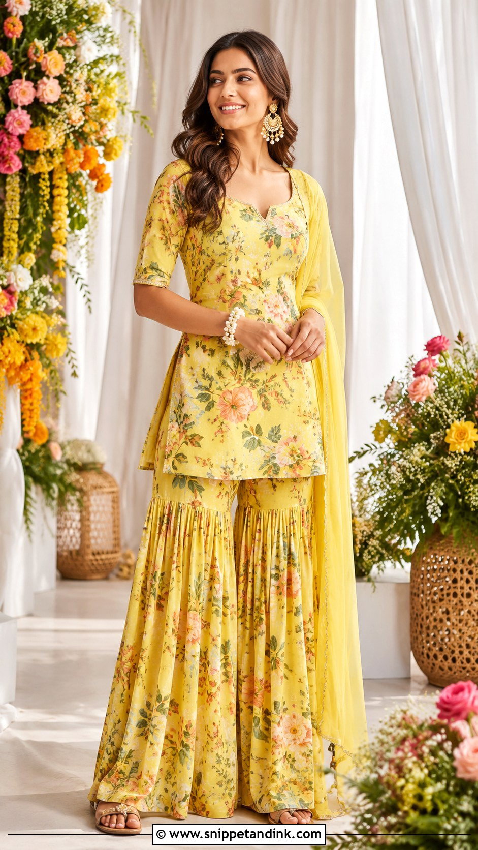 Floral Sharara Set for Haldi - Snippet and Ink - 20 Outfits for Haldi Ceremony