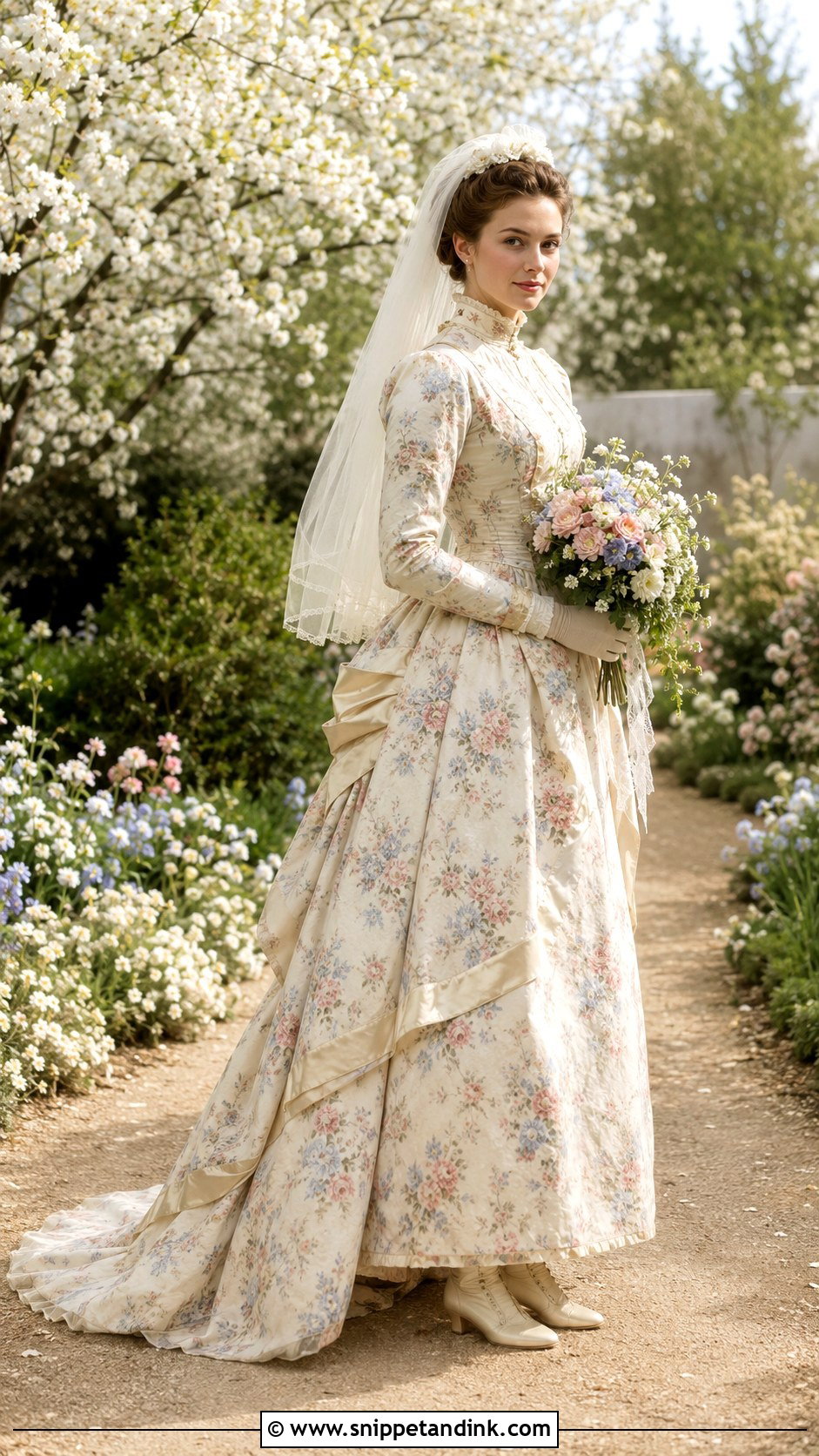 Floral Silk 1880s Wedding Dress - Snippet and Ink - 20 1880s Wedding Dress Ideas
