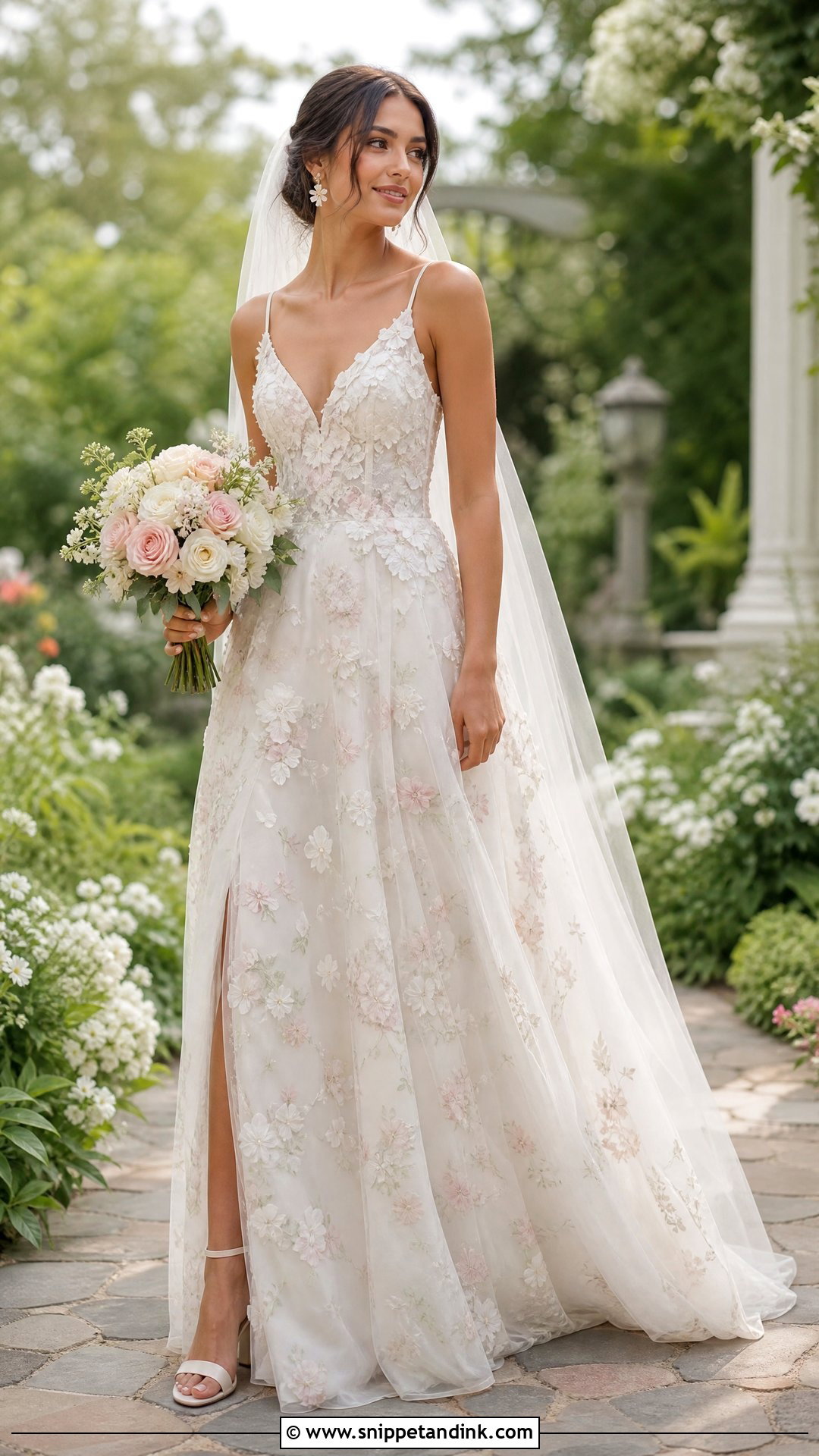 Floral Silk Chiffon Wedding Dress - Snippet and Ink - 20 Silk Chiffon Wedding Dress Ideas