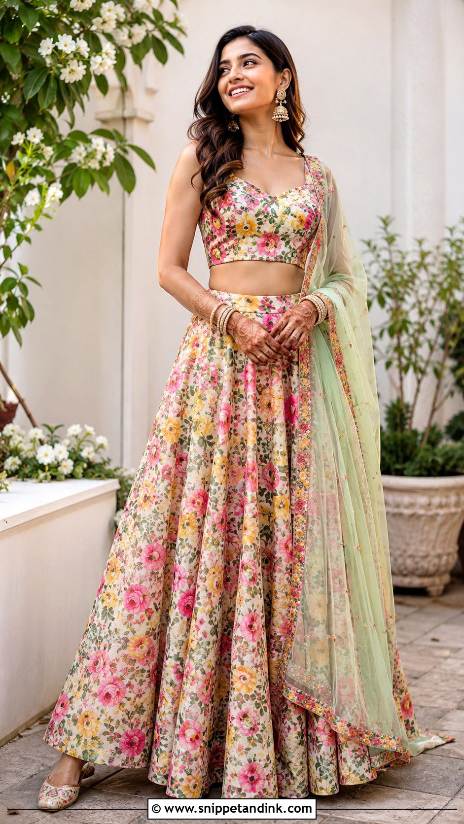 Floral Skirt And Crop Top For Mehndi - Snippet and Ink - 25 Skirt and Crop Top Indian Weddings Ideas