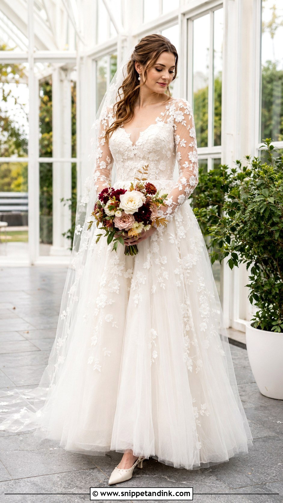 Floral Sleeve Tulle Wedding Dress - Snippet and Ink - 20 Fairytale Wedding Dress with Sleeves