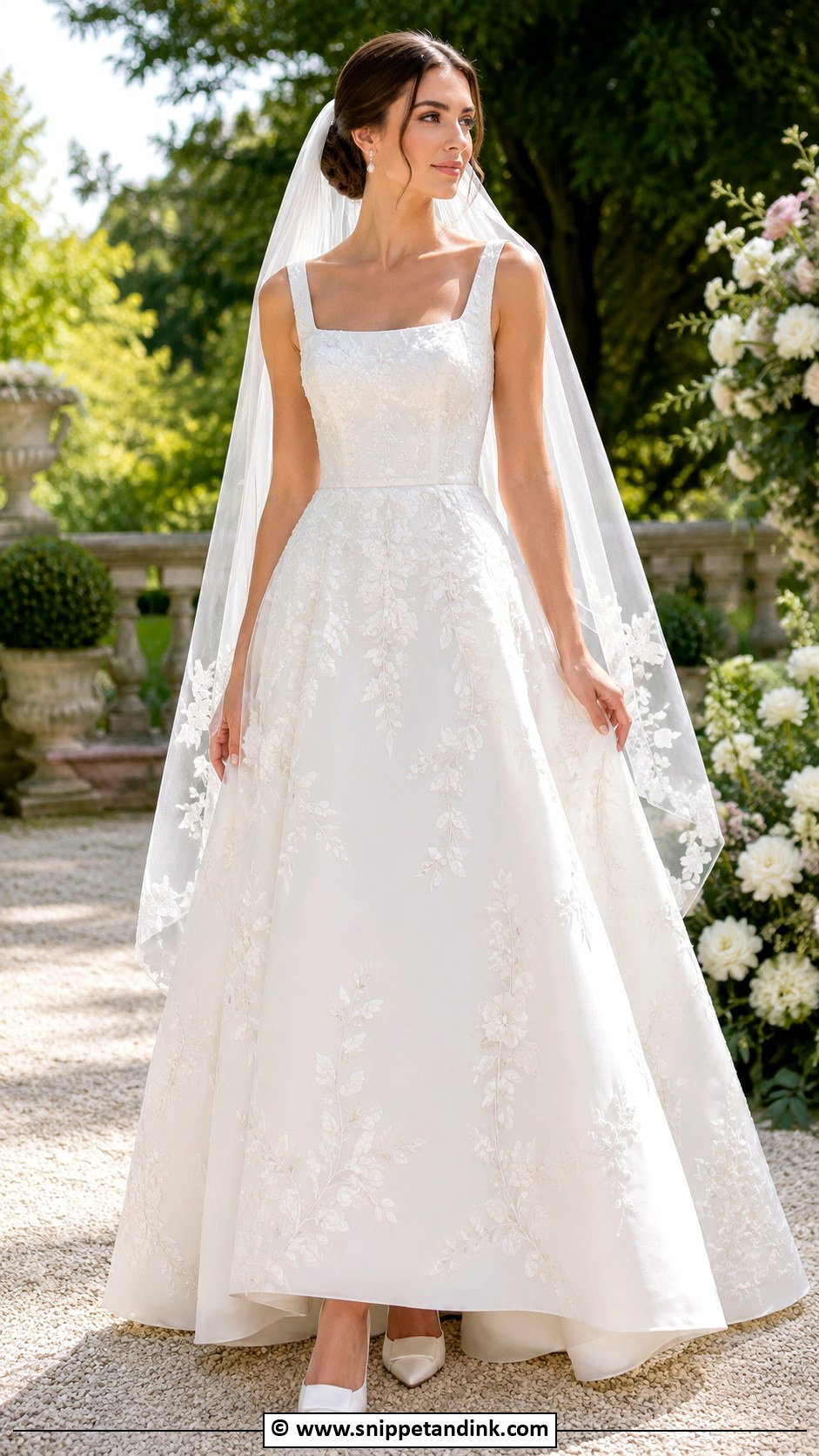 Floral Square Neck Wedding Dress - Snippet and Ink - 30 Flower Wedding Dress Ideas