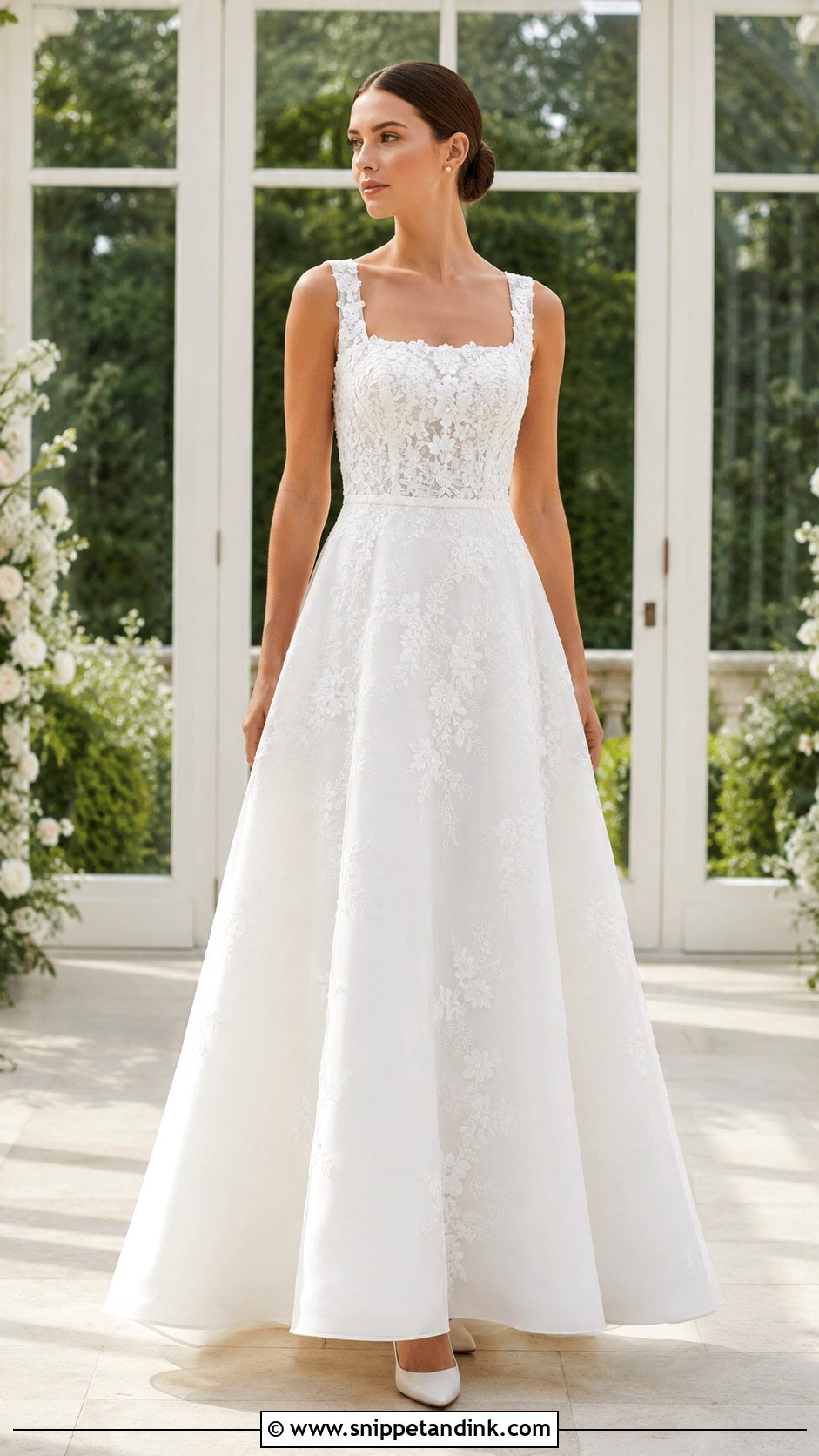 Floral Square Neck Wedding Dress - Snippet and Ink - 25 Flowery Wedding Dress Ideas