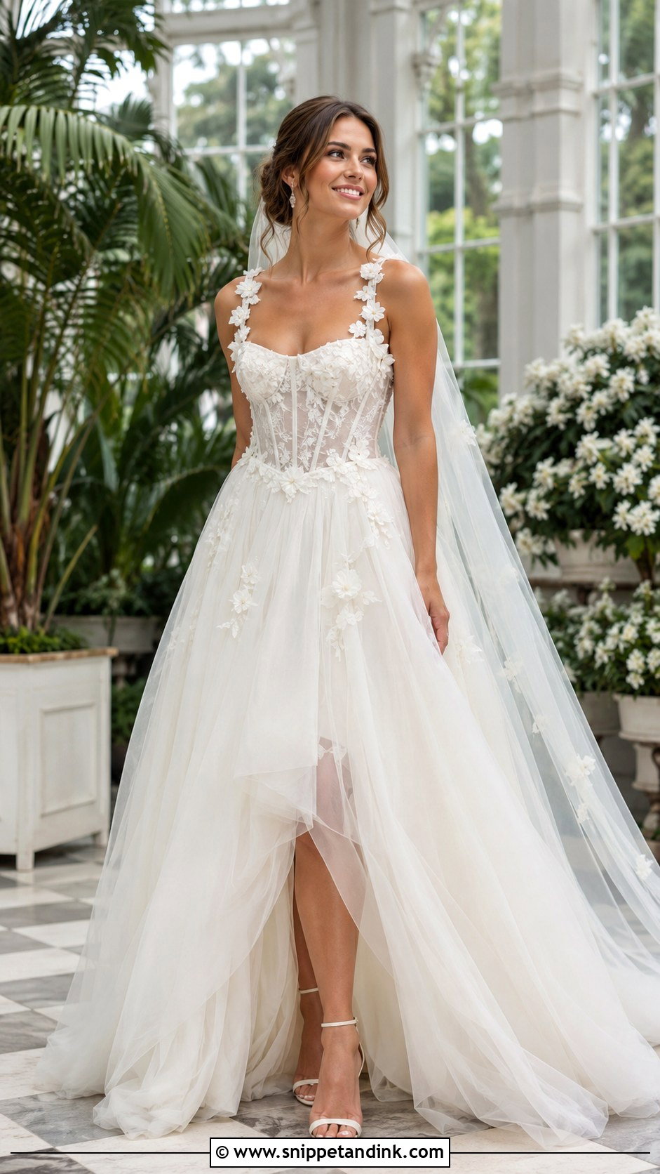 Floral Strap Basque Waist Wedding Dress - Snippet and Ink - 20 Basque Waist Wedding Dress with Straps Ideas