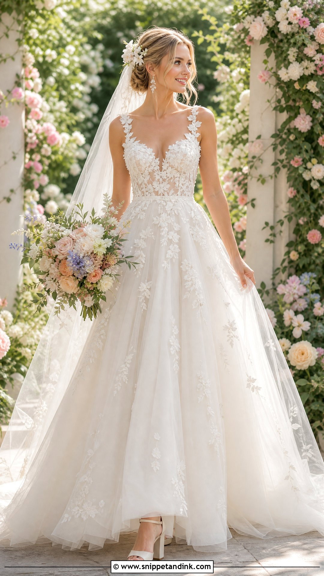 Floral Strap Tulle Wedding Dress - Snippet and Ink - 20 Strap Wedding Dress Ideas