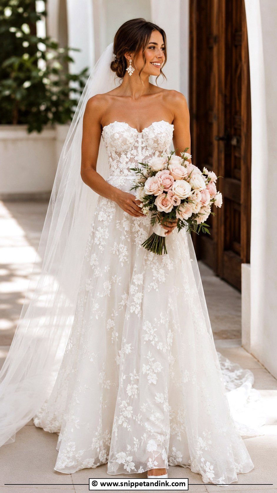 Floral Strapless Wedding Dress - Snippet and Ink - 30 Flower Wedding Dress Ideas