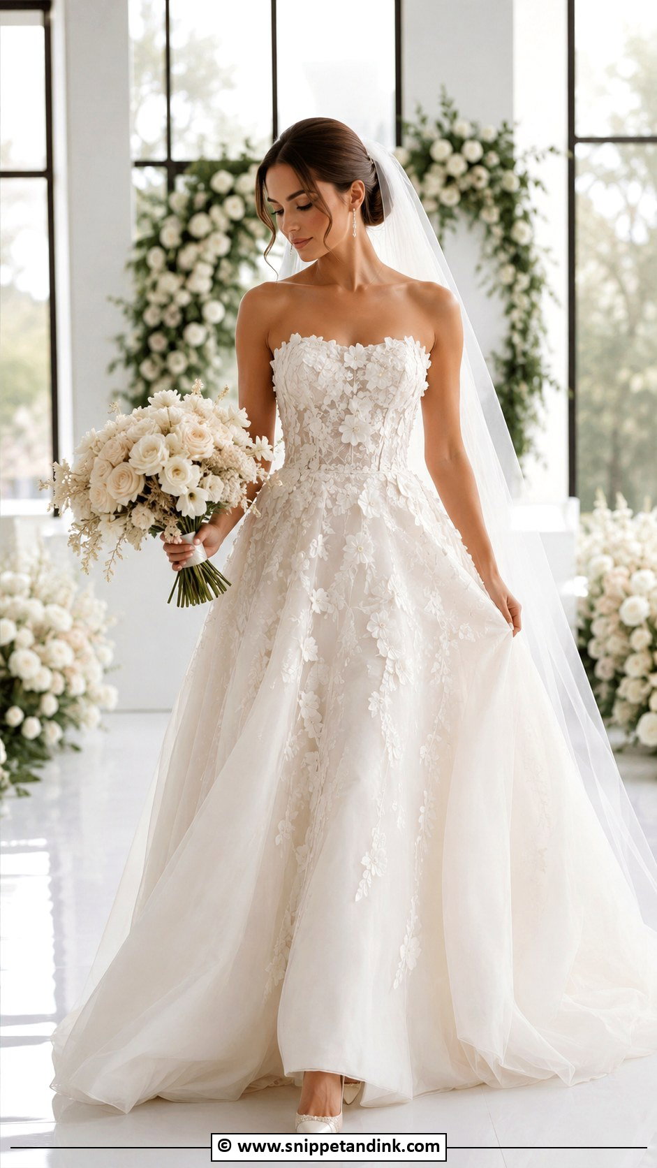 Floral Strapless Wedding Dress - Snippet and Ink - 25 Wedding Dress Flowers