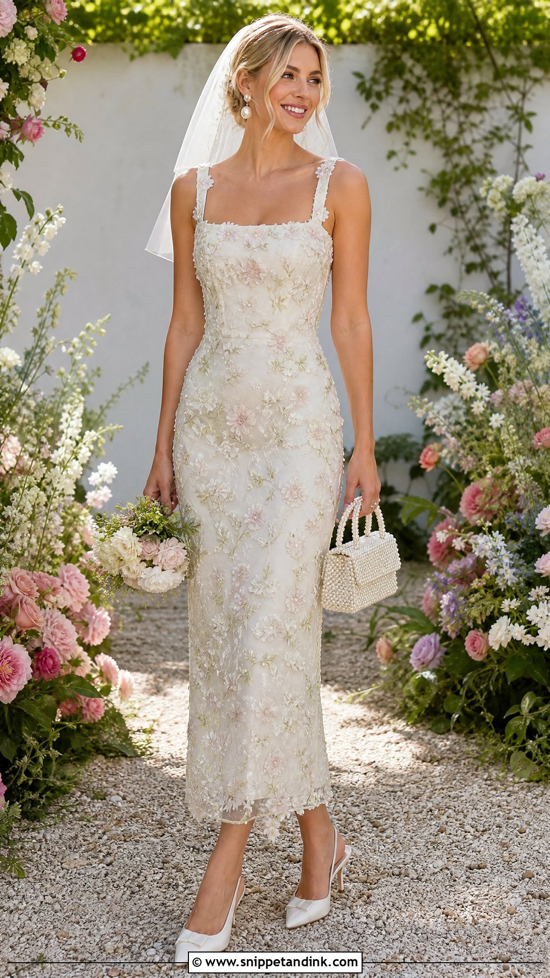 Floral Tea Length Bridal Dress - Snippet and Ink - 25 Floral Bridal Dress Ideas