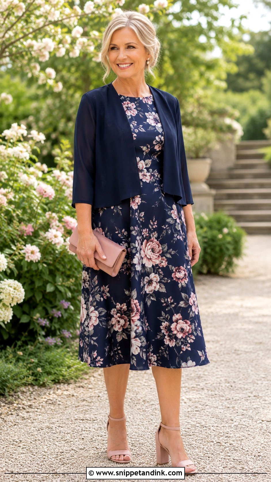 Floral Tea Length Mother Of The Bride Dress - Snippet and Ink - 20 Brides Mum Outfit Ideas