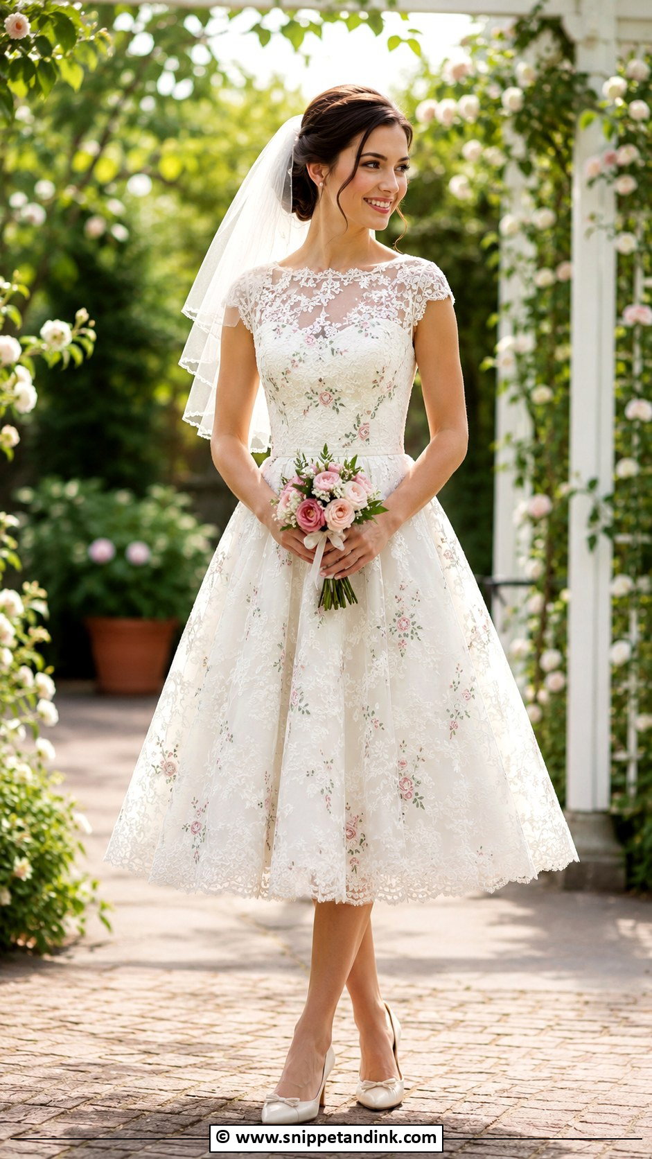 Floral Tea Length Wedding Dress - Snippet and Ink - 30 Flower Wedding Dress Ideas