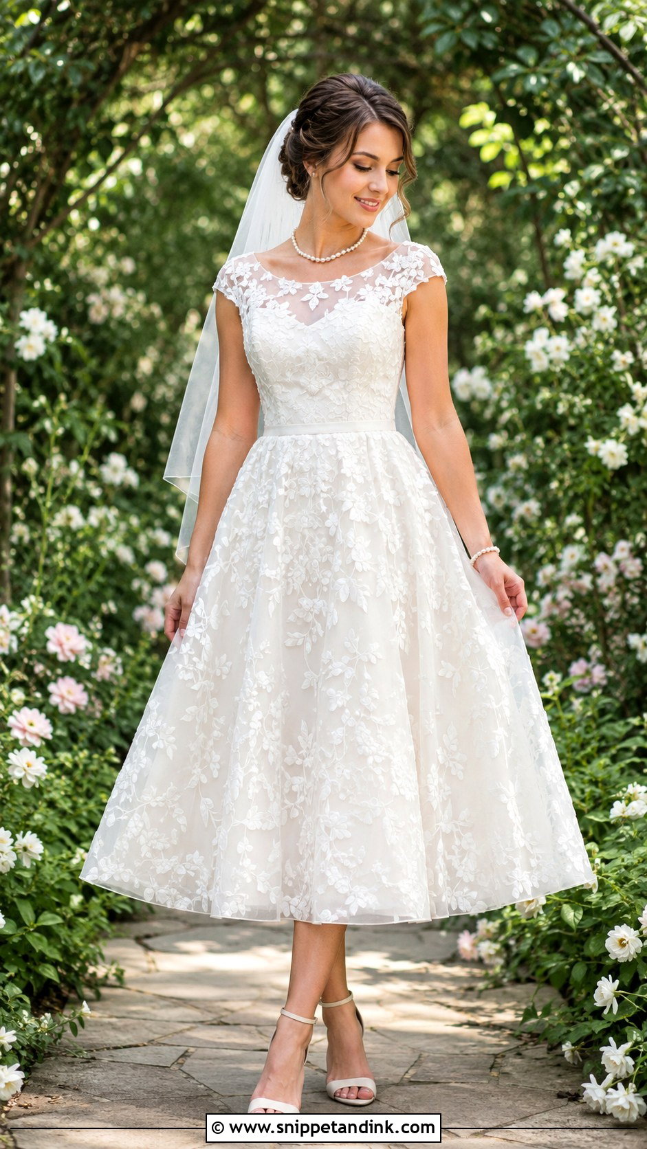 Floral Tea Length Wedding Dress - Snippet and Ink - 25 Tea Length Wedding Dress Vintage Ideas