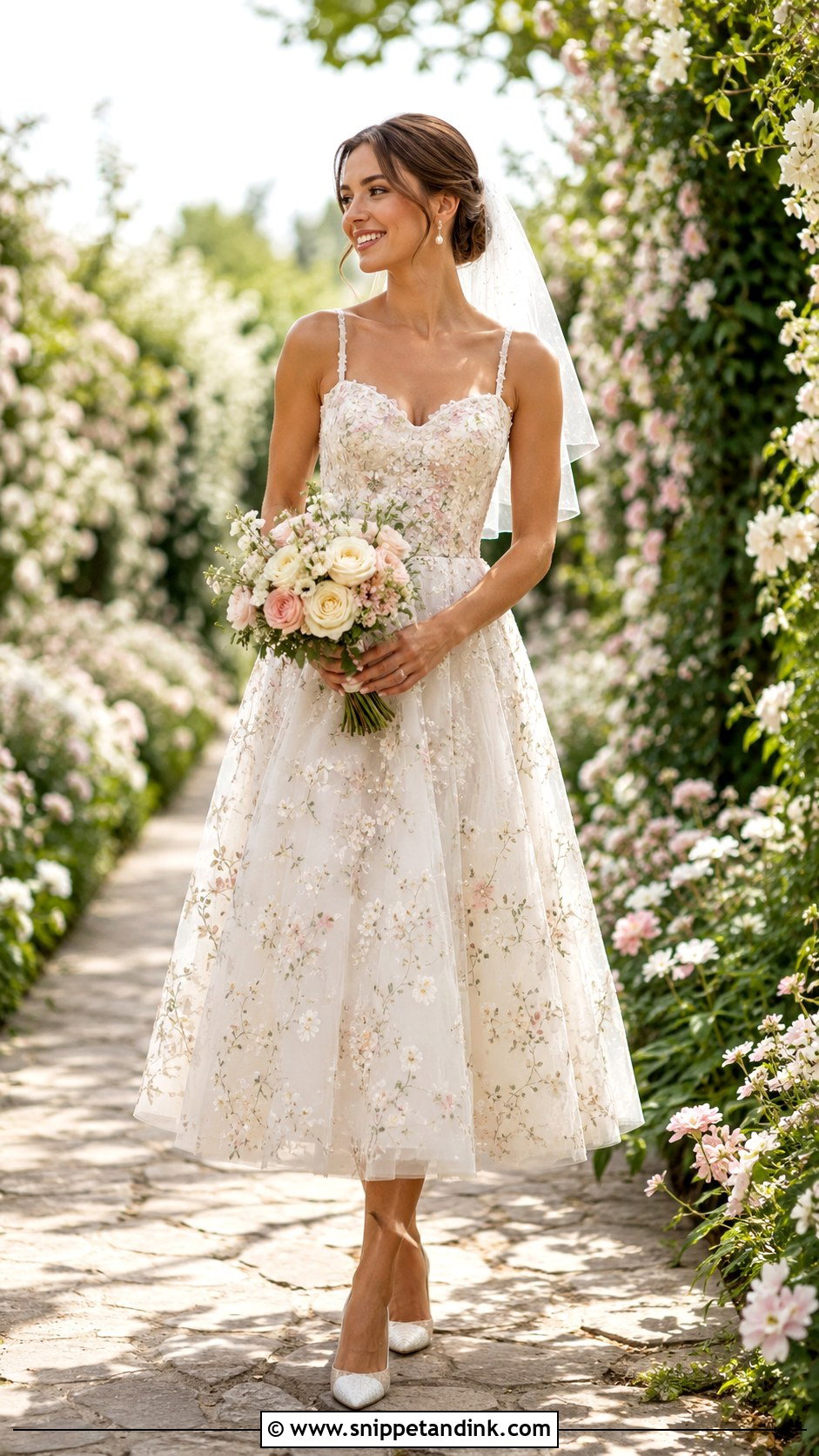 Floral Tea Length Wedding Dress - Snippet and Ink - 25 Flowery Wedding Dress Ideas