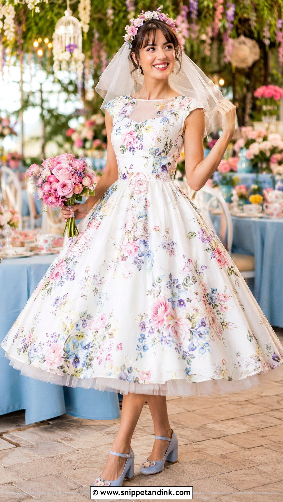 Floral Tea Party Alice in Wonderland Wedding Dress - Snippet and Ink - 20 Alice in Wonderland Wedding Dress Ideas
