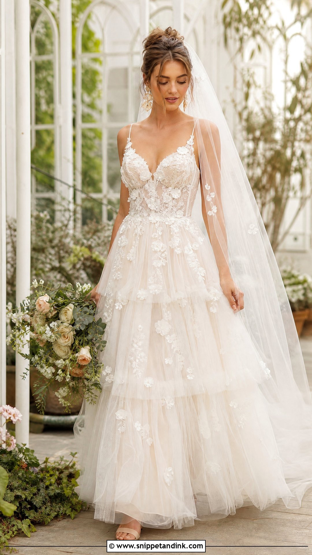 Floral Tiered Tulle Wedding Dress - Snippet and Ink - 20 Tiered Tulle Wedding Dress Ideas