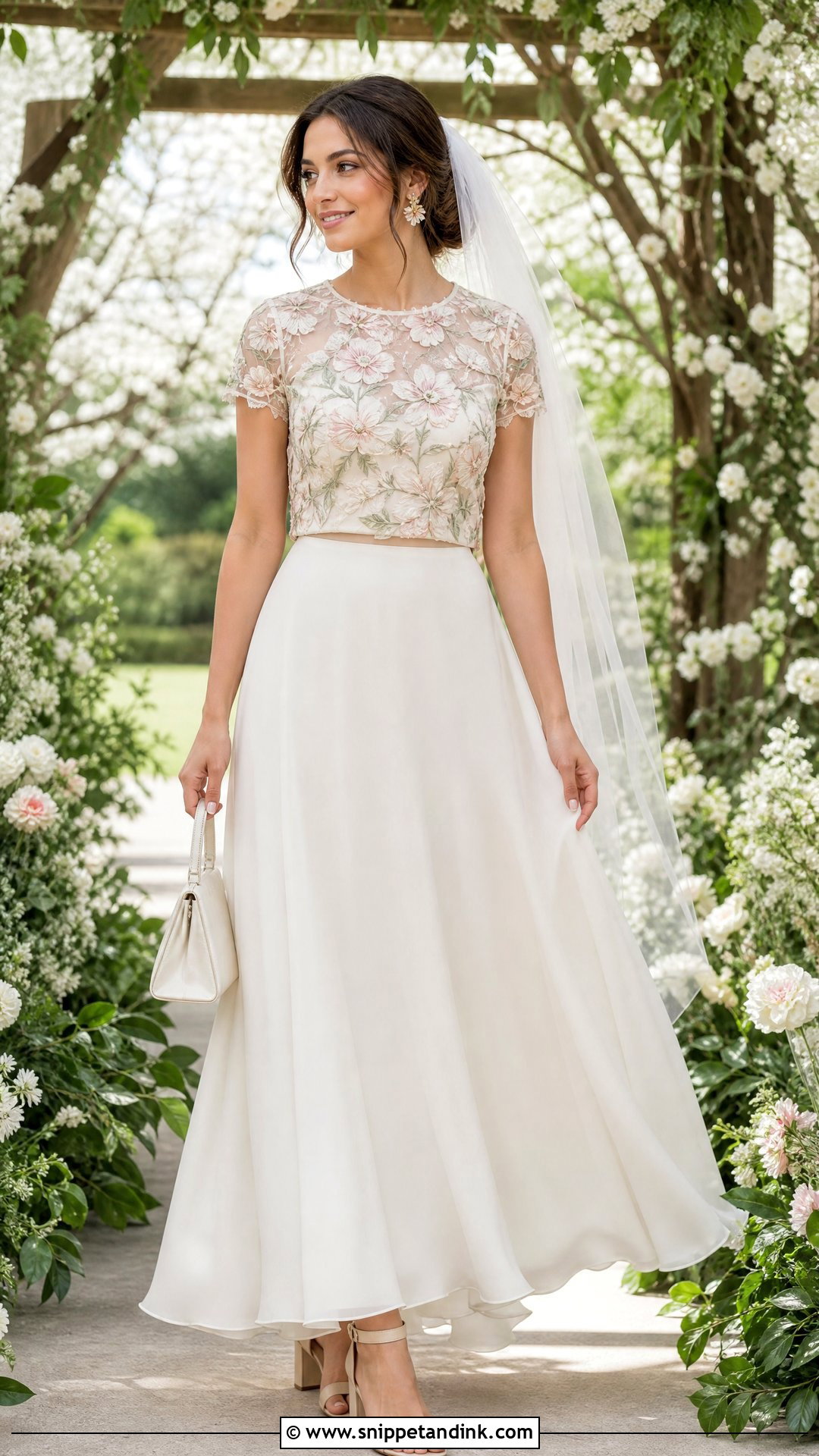 Floral Top And Ivory Skirt Wedding Dress - Snippet and Ink - 20 Two Pieces Wedding Dress Ideas