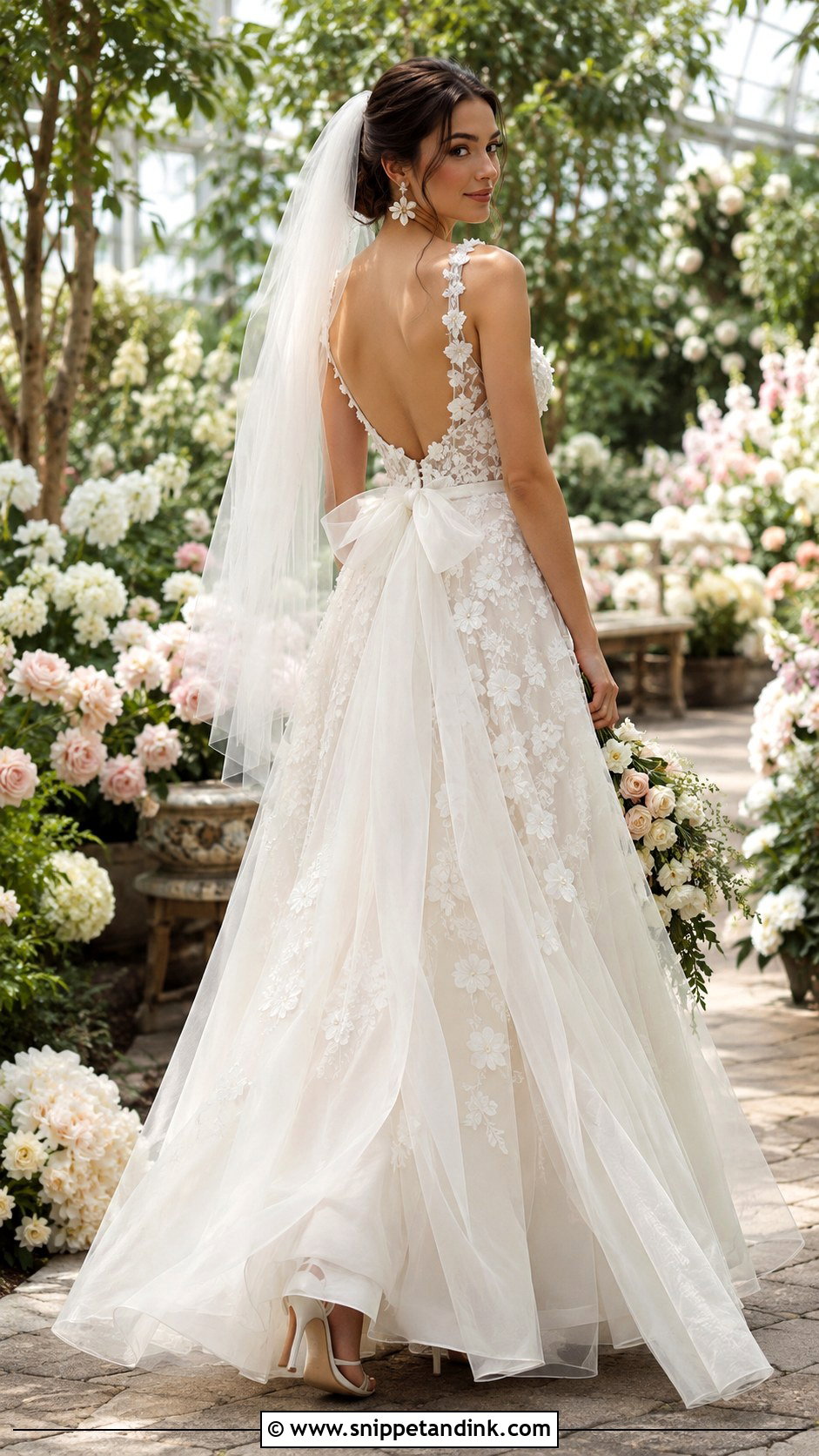 Floral Tulle Bow Back Wedding Dress - Snippet and Ink - 20 Bow Back Wedding Dress Ideas