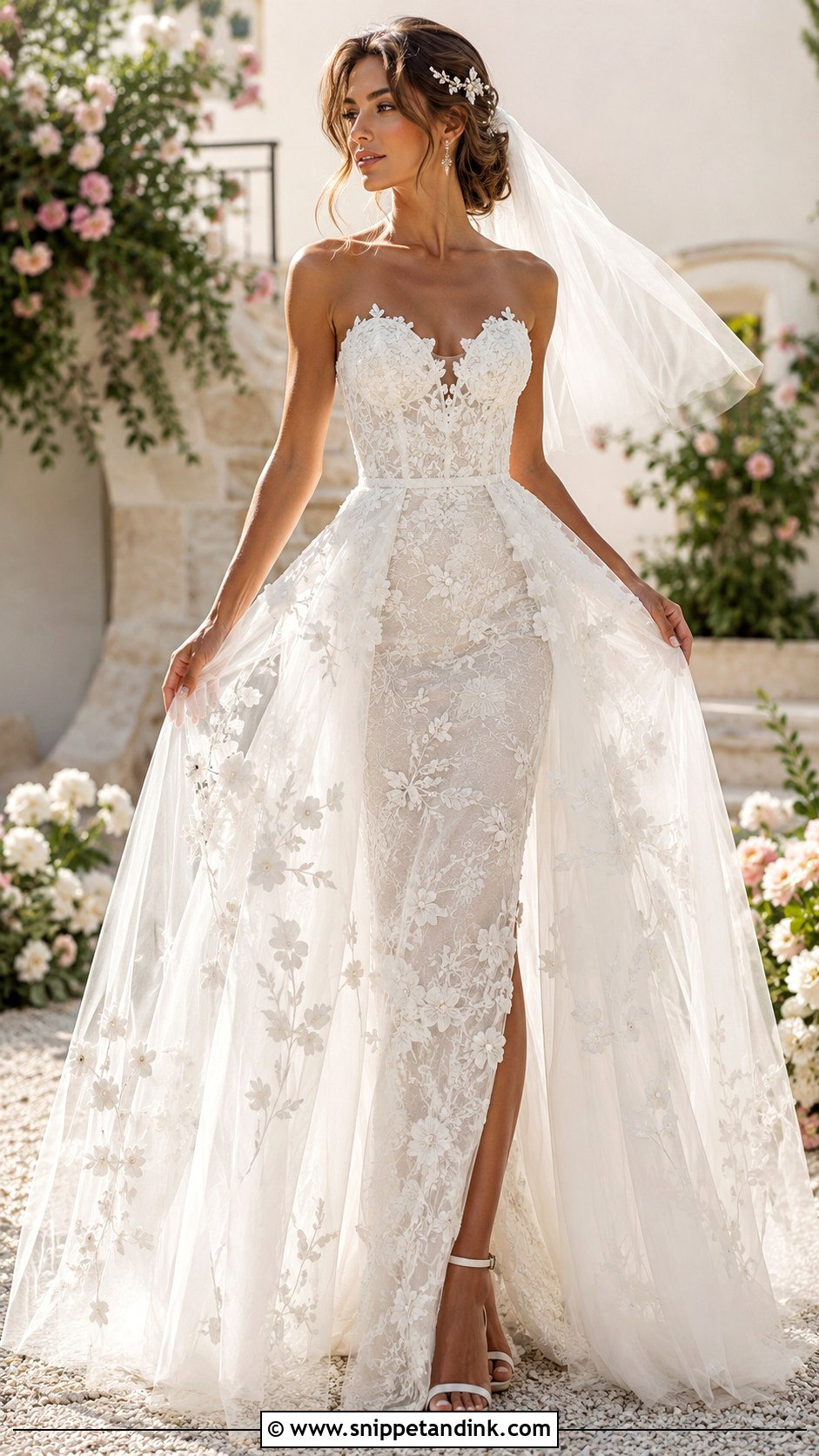 Floral Tulle Detachable Skirt Wedding Dress - Snippet and Ink - 20 Detachable Skirt Wedding Dresses