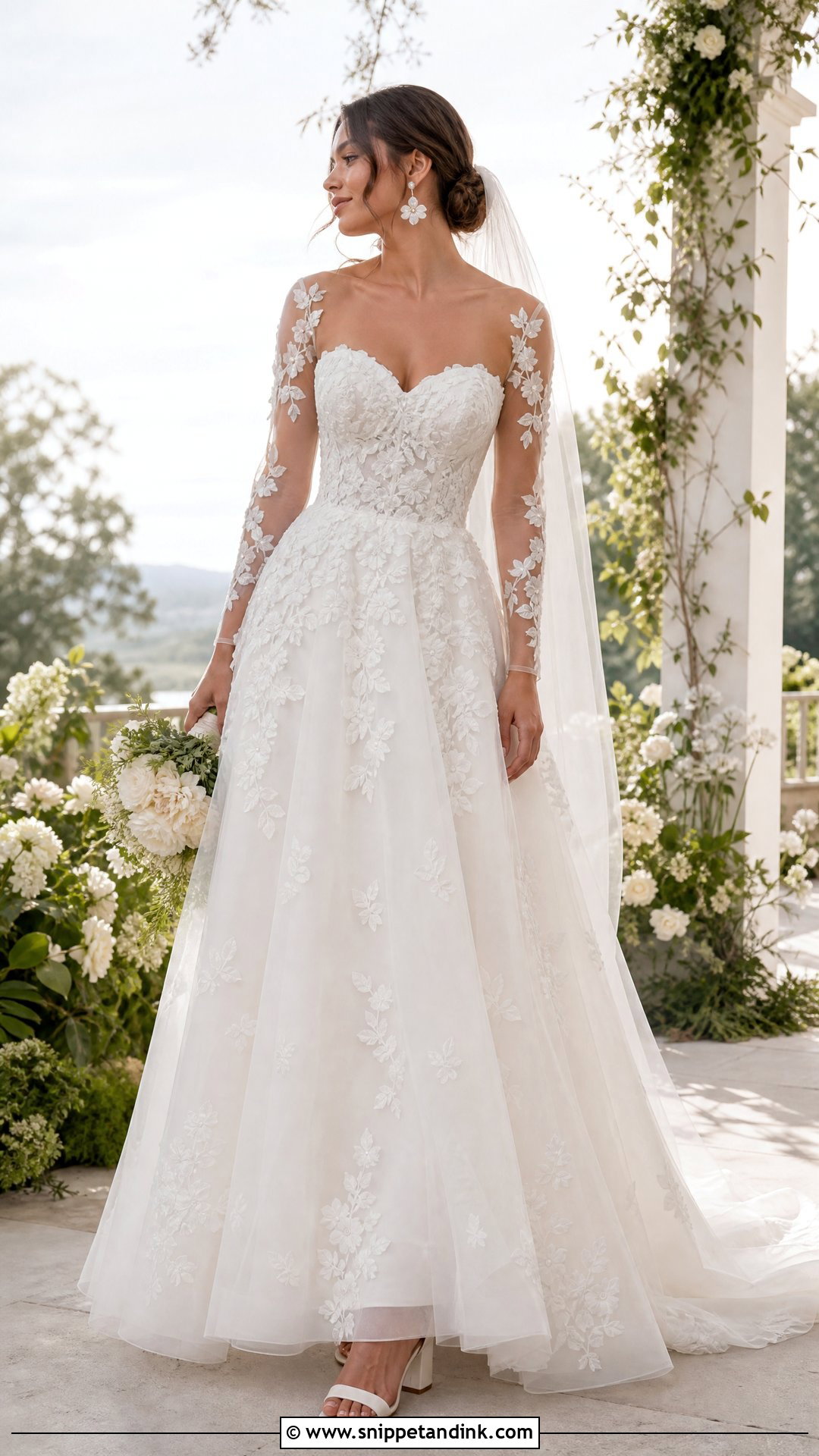 Floral Tulle Sleeve Wedding Dress - Snippet and Ink - 20 Tulle Sleeve Wedding Dress Ideas