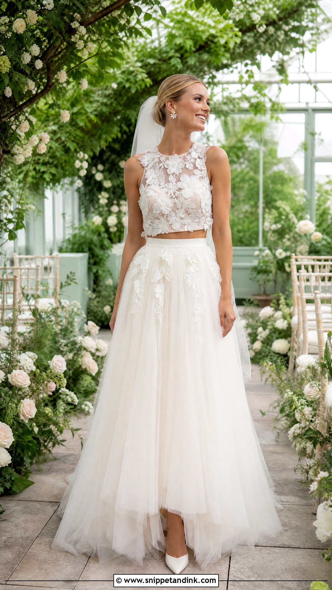 Floral Two Piece Wedding Dress - Snippet and Ink - 20 Two Part Wedding Dress Ideas