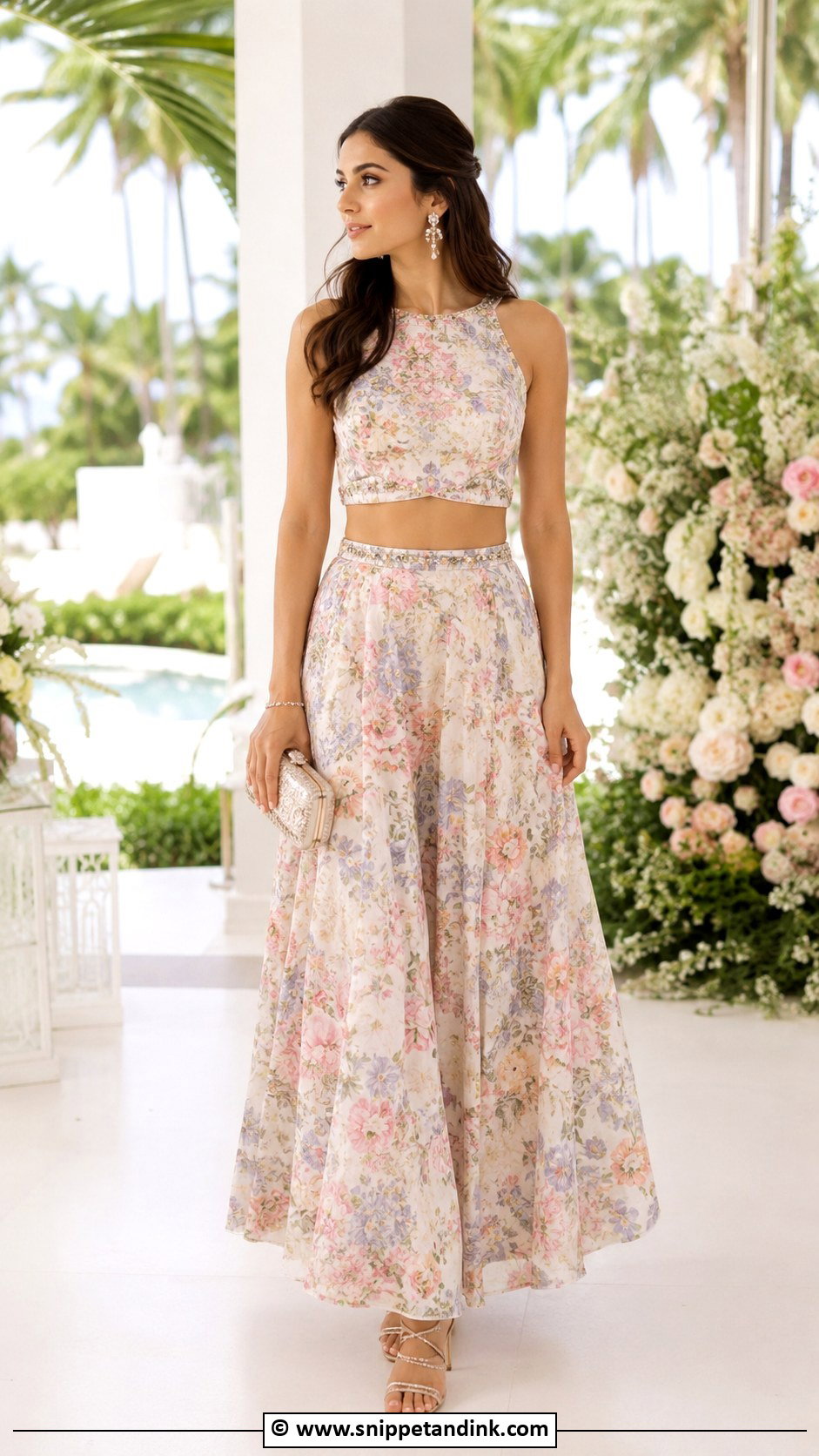 Floral Two Piece Wedding Outfit For Bride Sister - Snippet and Ink - 30 Wedding Outfit for Brides Sister Ideas
