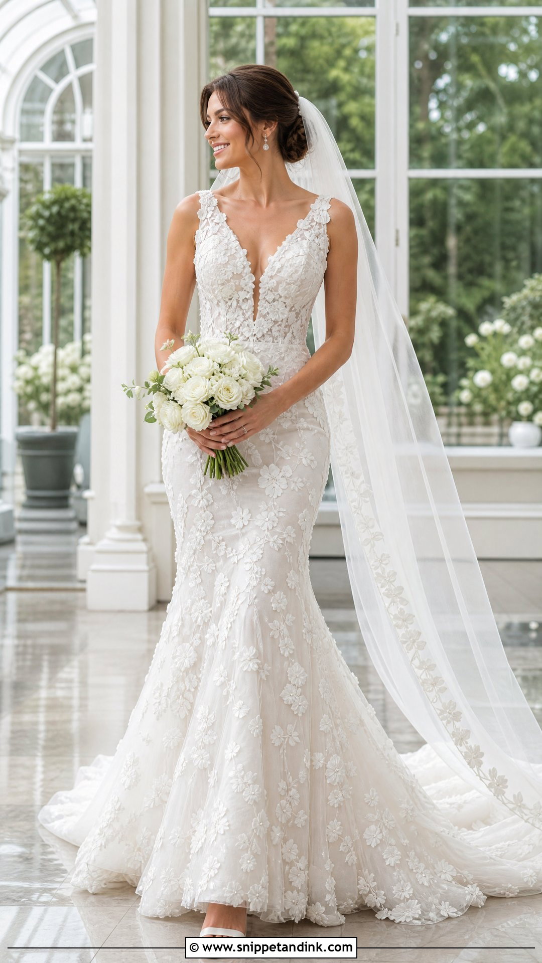 Floral V Neck Mermaid Wedding Dress - Snippet and Ink - 20 V Neck Mermaid Wedding Dress Ideas