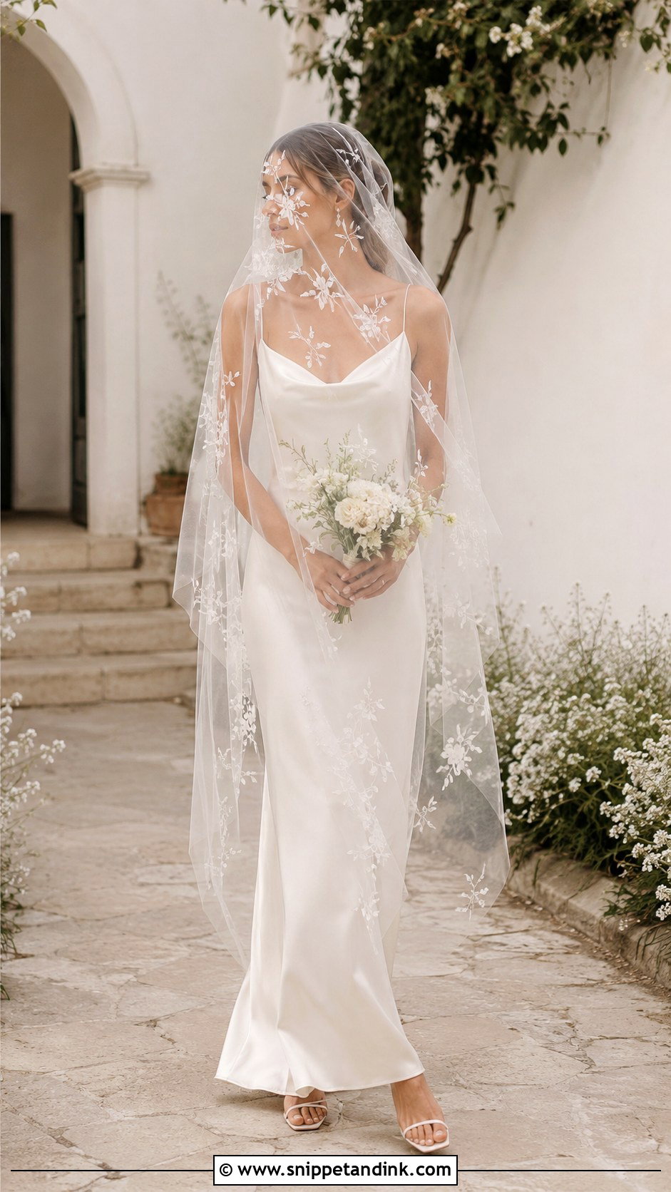 Floral Veil With Minimalist Slip Dress - Snippet and Ink - 25 Veil Covering Face Ideas