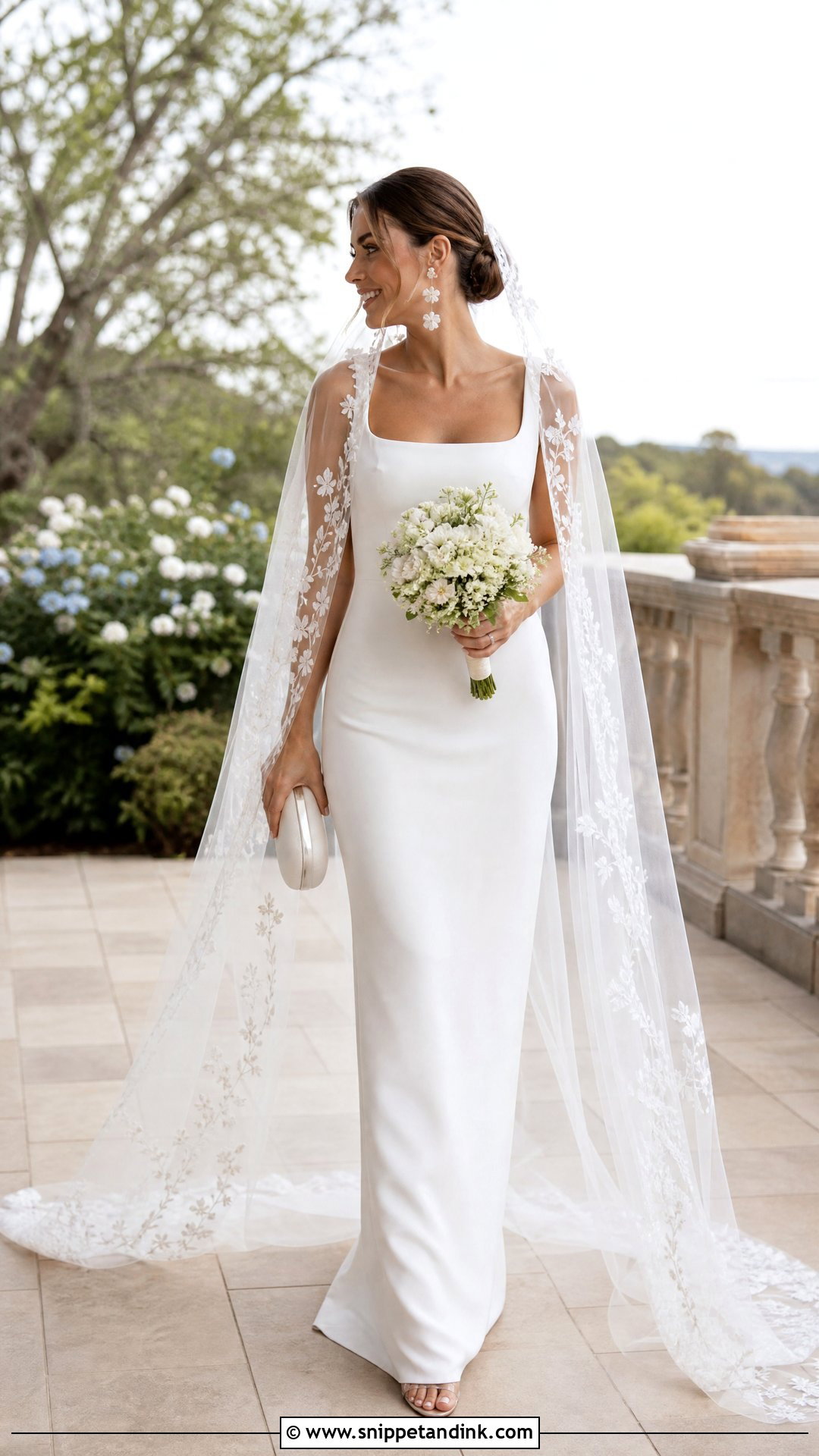 Floral Veil With Simple Column Gown - Snippet and Ink - 20 Woman in Veil Ideas