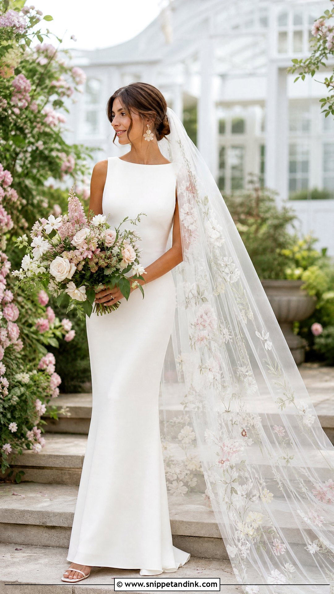 Floral Veil With Simple Sheath Dress - Snippet and Ink - 20 Veiled Bride Ideas