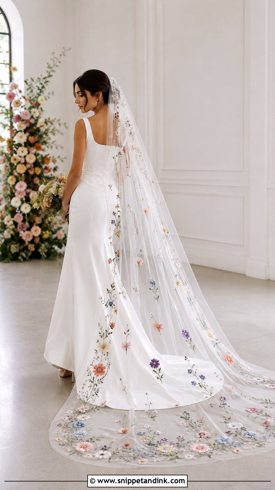 Floral Veil With Simple Wedding Dress - Snippet and Ink - 20 Flowered Wedding Dress Ideas