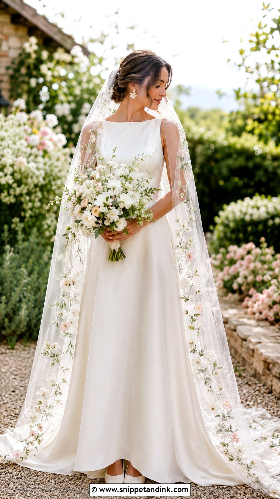 Floral Veil With Simple Wedding Gown - Snippet and Ink - 20 Long Veils