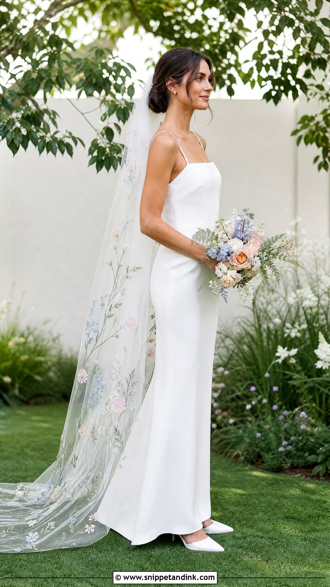 Floral Veil With Simple Wedding Gown - Snippet and Ink - 20 Veil Style Ideas