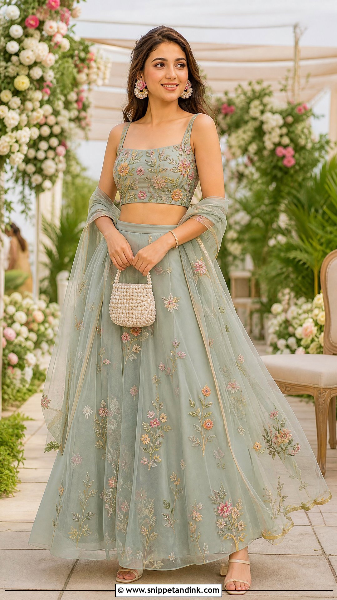 Floral Wedding Blouse With Organza Lehenga - Snippet and Ink - 20 Wedding Blouses Ideas