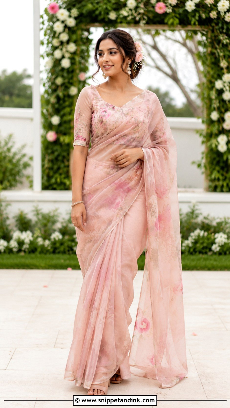 Floral Wedding Blouse With Pastel Saree - Snippet and Ink - 20 Wedding Blouse Designs