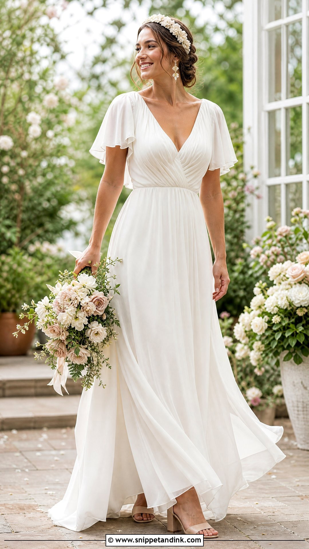 Floral Wedding Cap With Chiffon Gown - Snippet and Ink - 20 Wedding Caps Ideas
