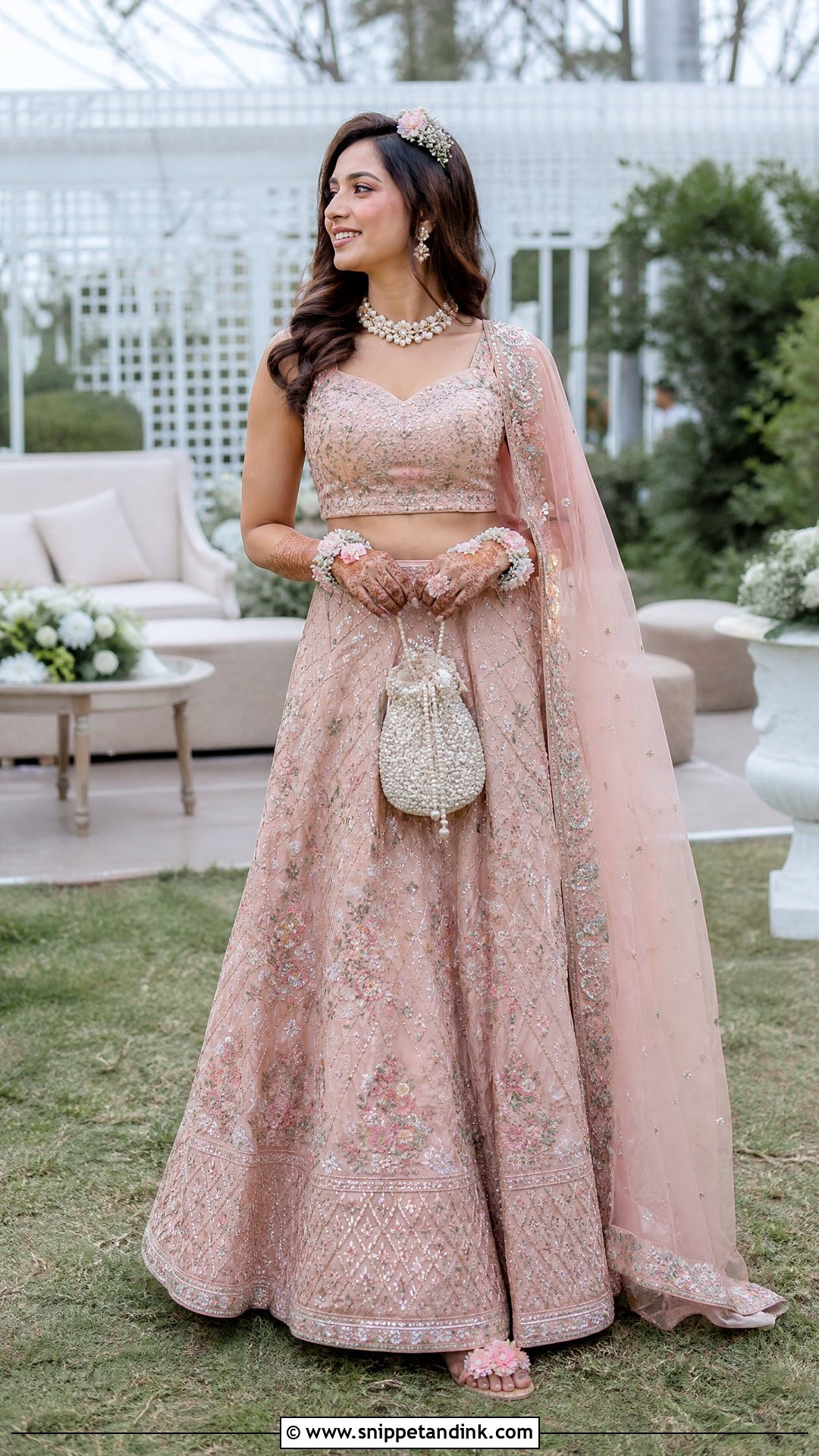Floral Wedding Chappal With Pastel Lehenga - Snippet and Ink - 20 Wedding Chappal for Bride Ideas
