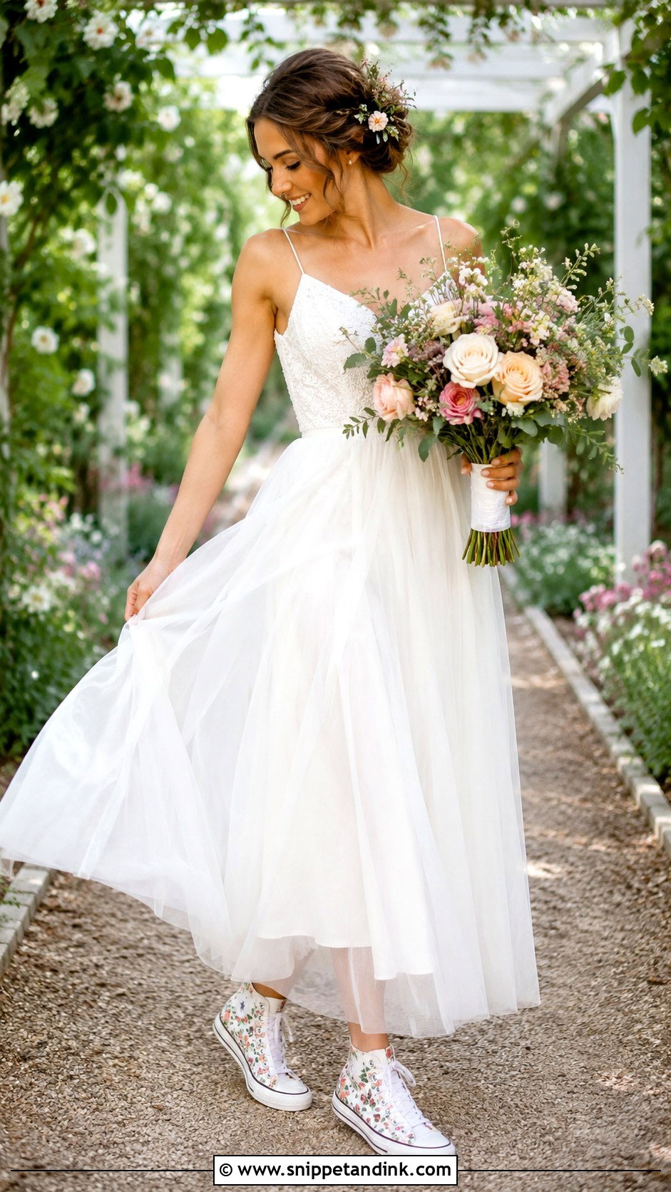 Floral Wedding Converse With A Garden Dress - Snippet and Ink - 30 Wedding Converse Ideas