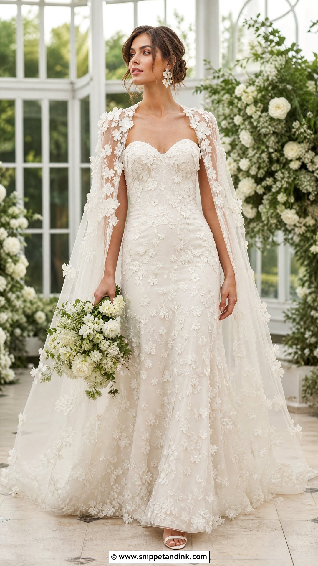Floral Wedding Dress With Applique Cape Sleeves - Snippet and Ink - 20 Wedding Dress with Cape Sleeves