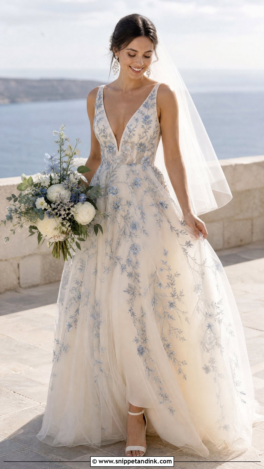 Floral Wedding Dress With Blue Flowers - Snippet and Ink - 25 Floral Wedding Dresses