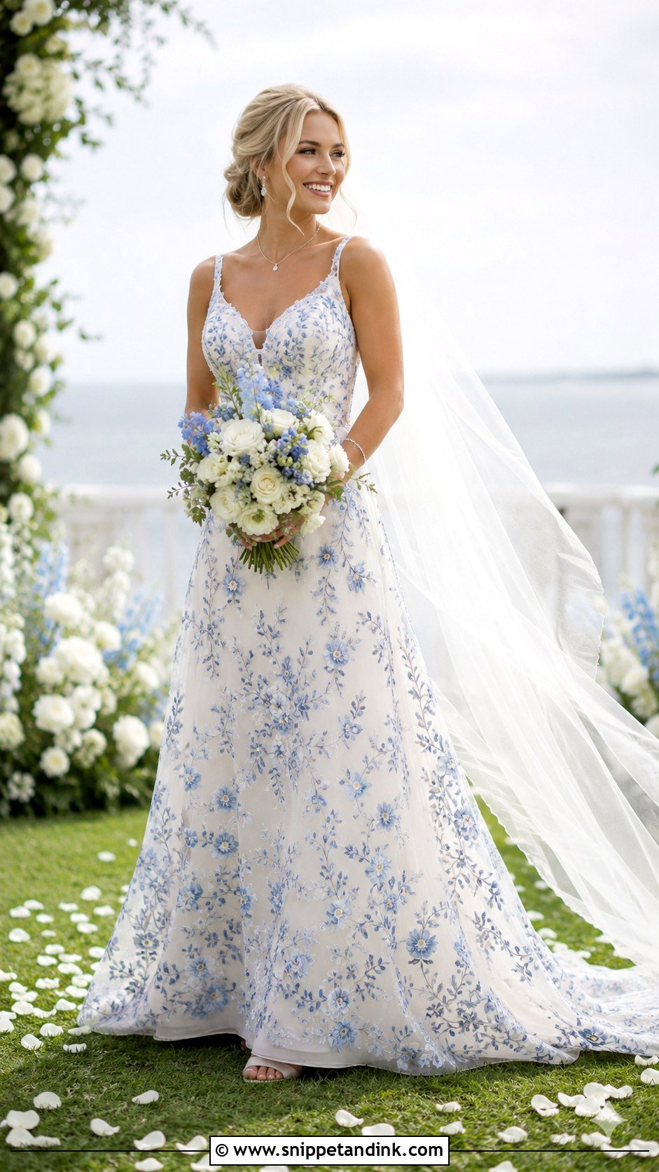 Floral Wedding Dress With Blue Flowers - Snippet and Ink - 25 Wedding Dresses with Flowers