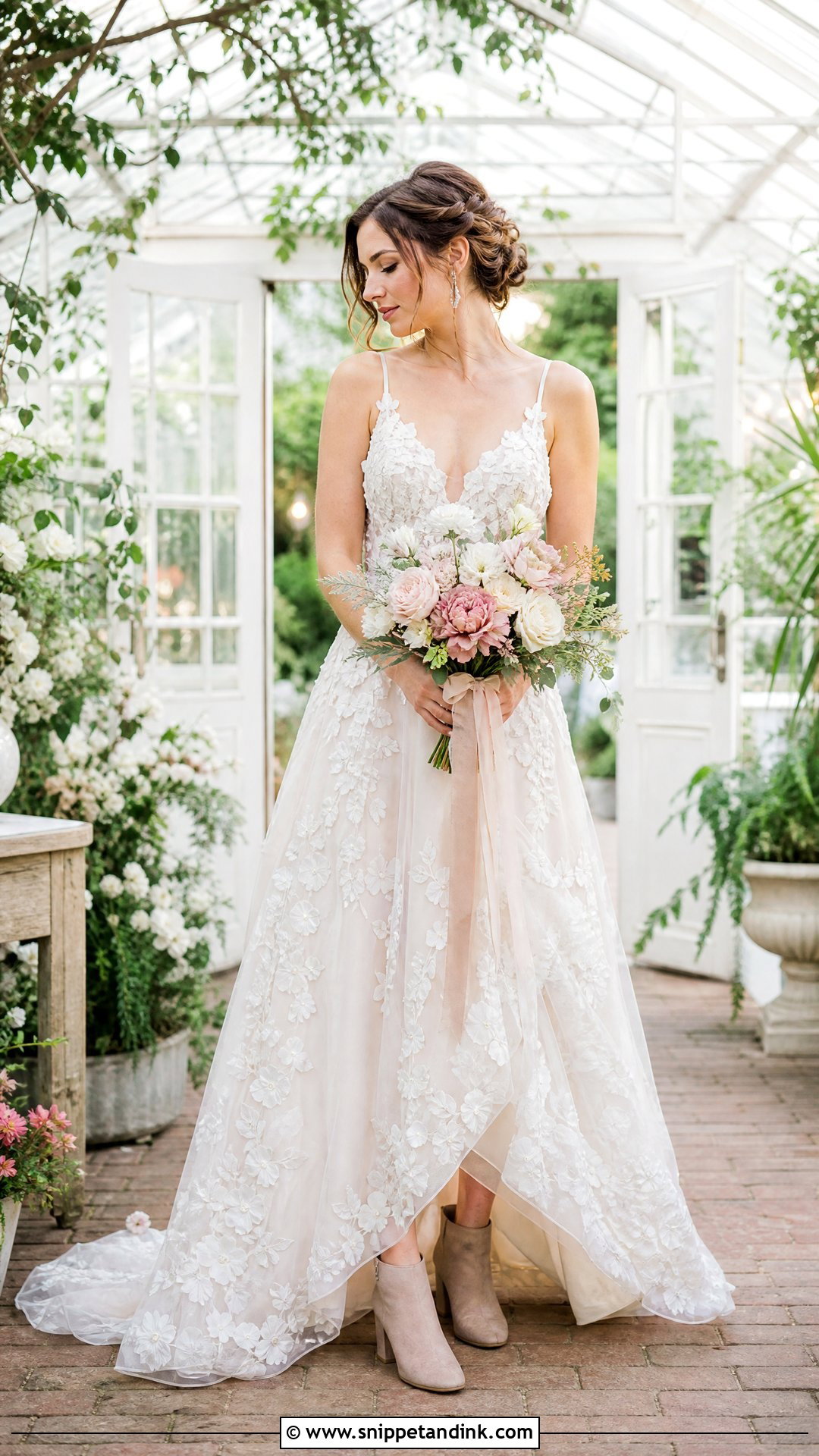 Floral Wedding Dress With Blush Suede Boots - Snippet and Ink - 20 Wedding Dress Boots Ideas