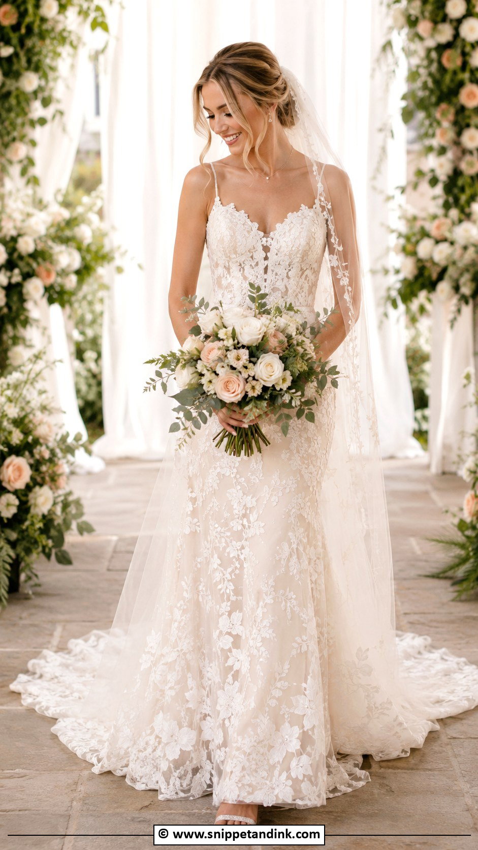 Floral Wedding Dress With Bouquet - Snippet and Ink - 25 Wedding Dress Flowers