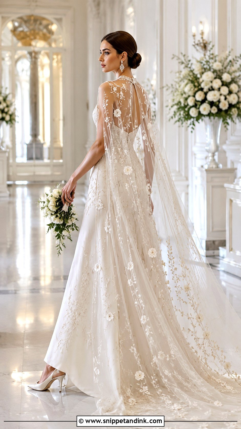 Floral Wedding Dress With Cape - Snippet and Ink - 20 Floral Flower Wedding Dress Gown Ideas