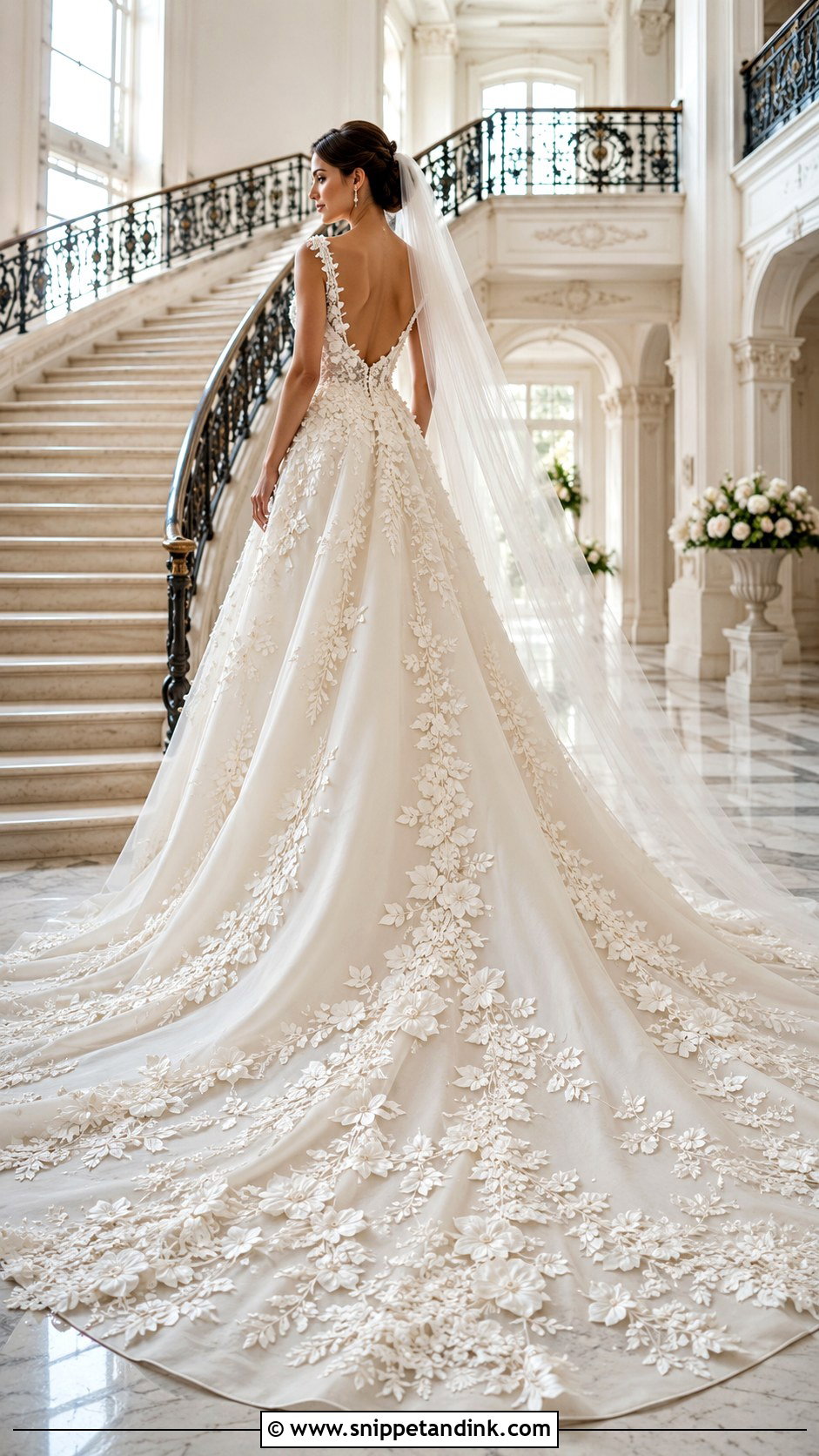 Floral Wedding Dress With Cathedral Train - Snippet and Ink - 20 Floral Flower Wedding Dress Gown Ideas