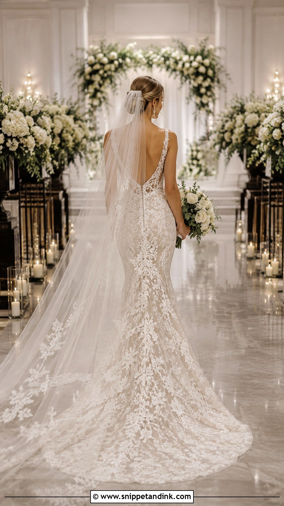 Floral Wedding Dress With Cathedral Veil - Snippet and Ink - 25 Wedding Dresses with Flowers