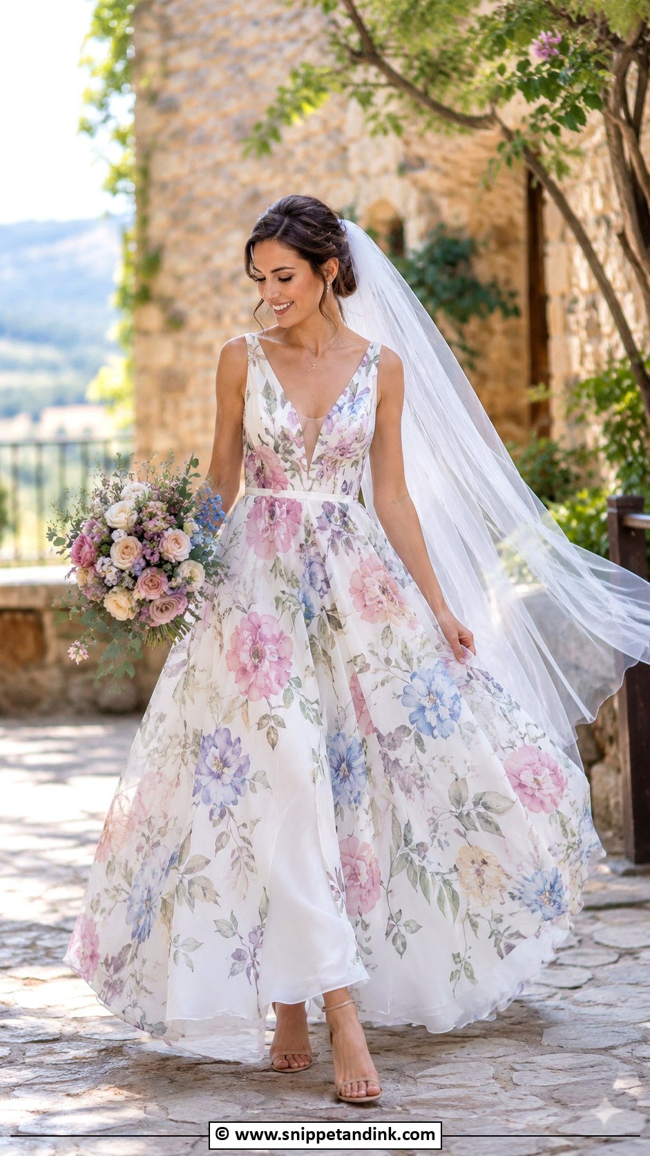Floral Wedding Dress With Color - Snippet and Ink - 25 Wedding Dress Flowers