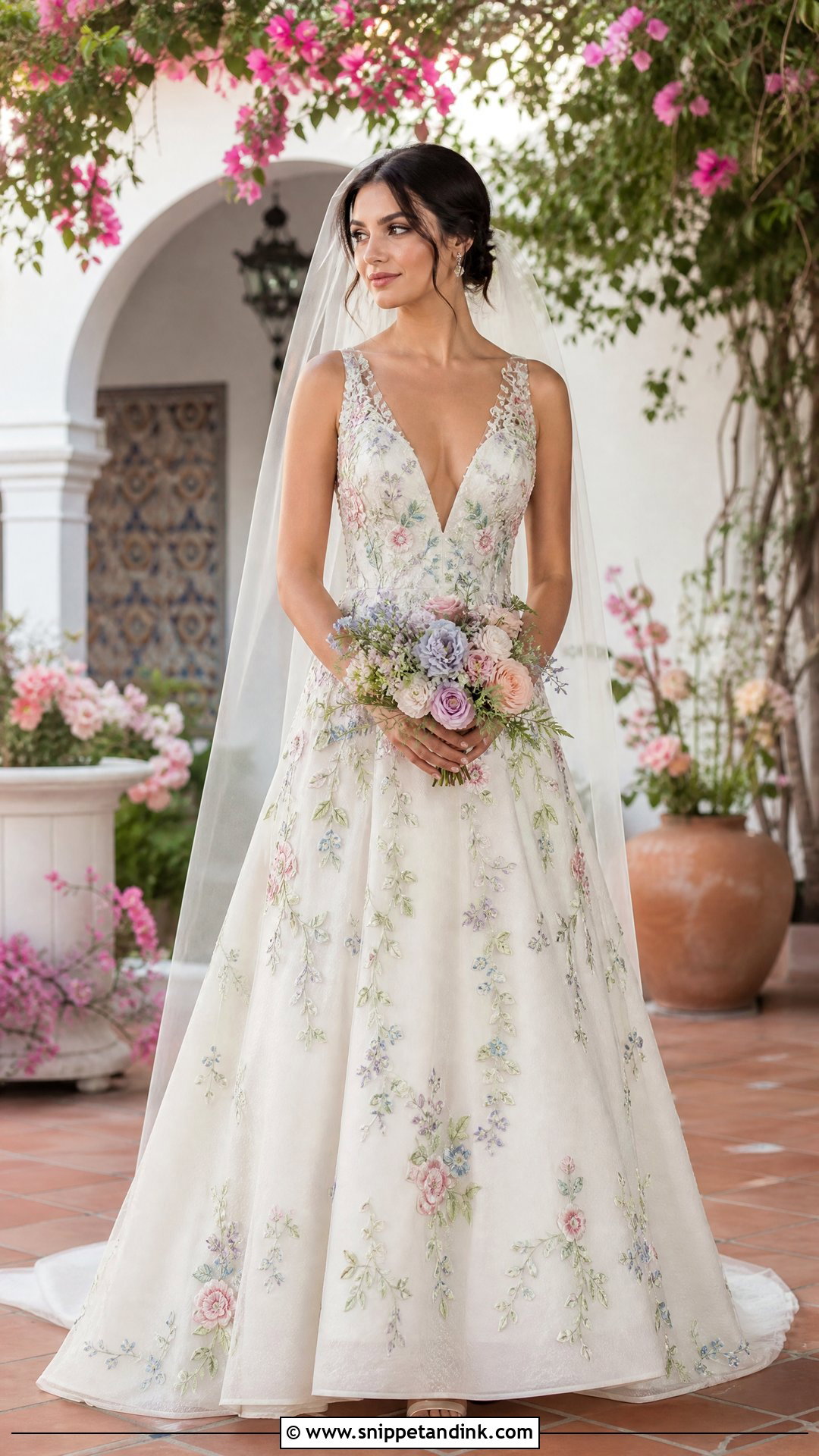 Floral Wedding Dress With Colored Embroidery - Snippet and Ink - 25 Floral Wedding Dress Ideas