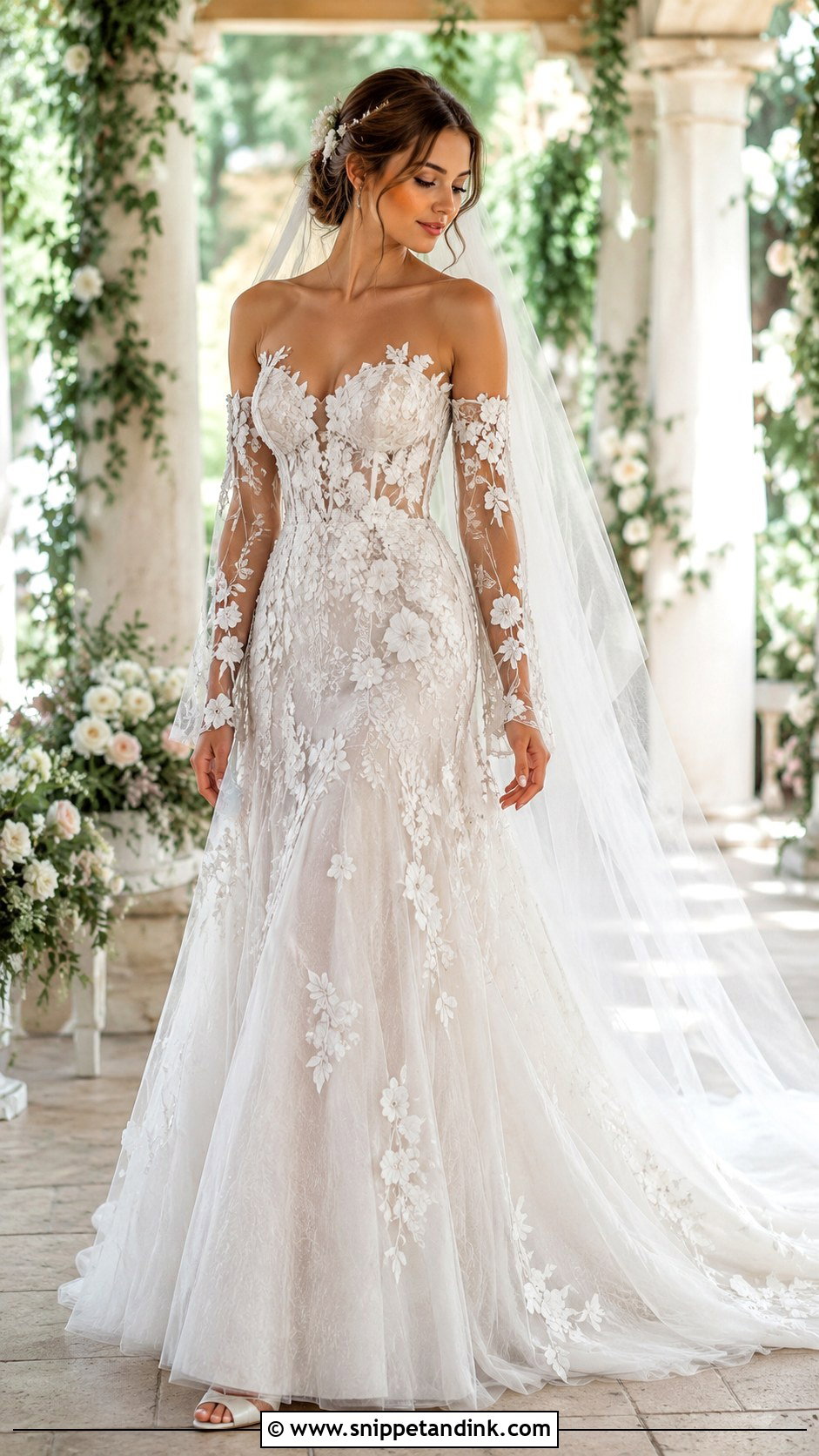 Floral Wedding Dress With Detachable Illusion Sleeves - Snippet and Ink - 20 Wedding Dress with Detachable Sleeves