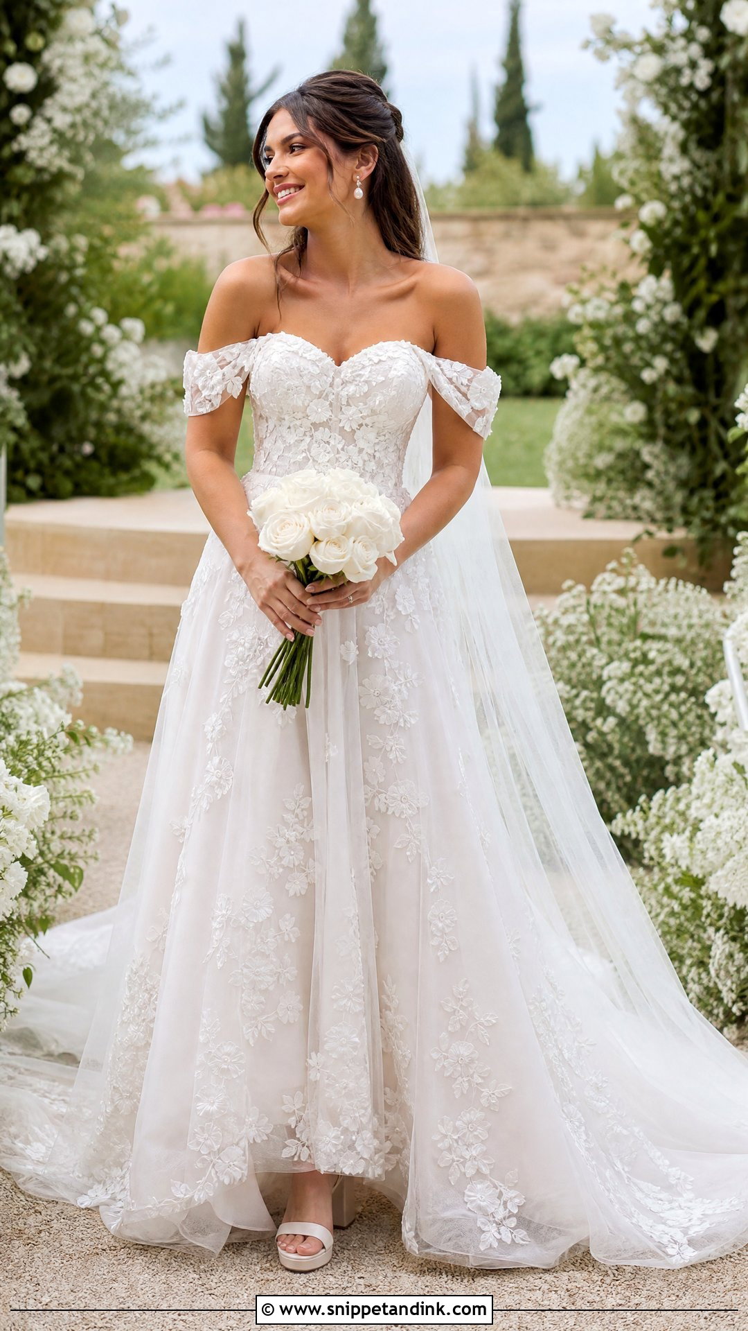 Floral Wedding Dress With Detachable Off Shoulder Sleeves - Snippet and Ink - 20 Wedding Dress Off Shoulder Sleeves