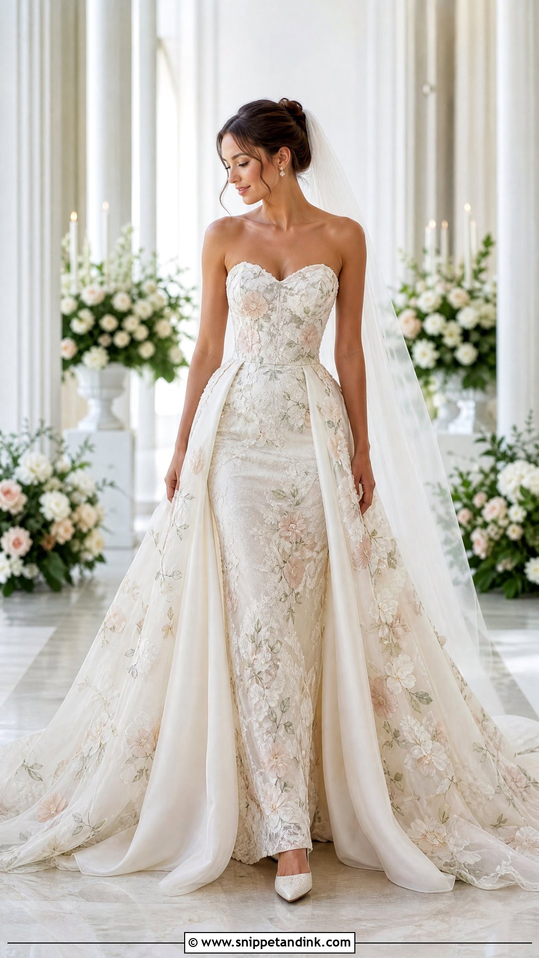 Floral Wedding Dress With Detachable Overskirt - Snippet and Ink - 25 Floral Wedding Dresses